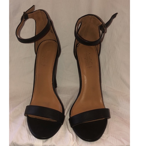 Black Vegan Leather Ankle Strap Heel, Size 7.5 - Picture 3 of 5